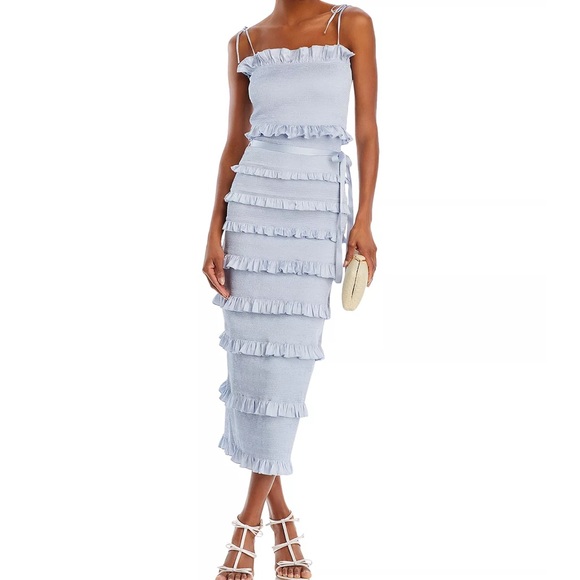 Lily Smocked Floral Print Ruffle Trim Midi Dress - Picture 1 of 8